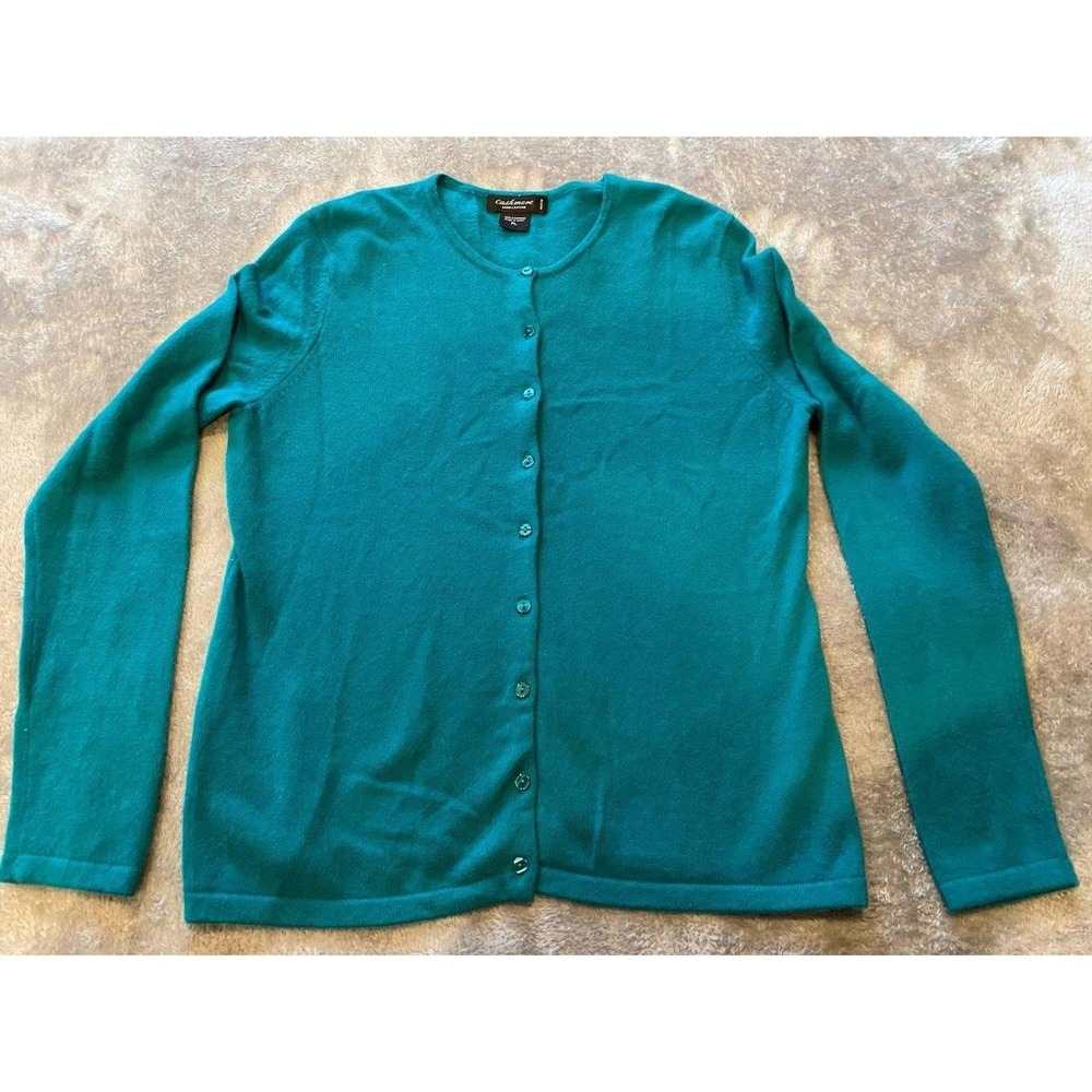Lord & Taylor Cashmere Cardigan Jade Green PL Button Sweater s64